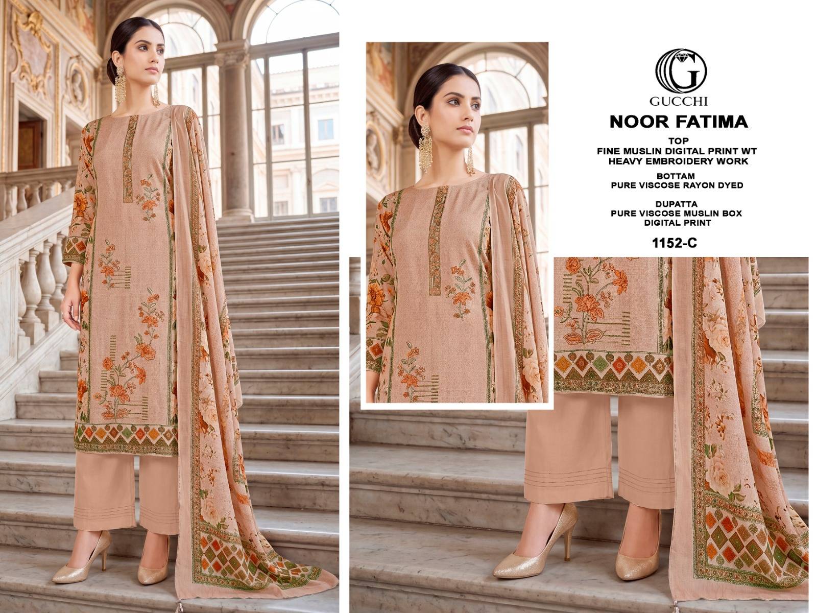NOOR FATIMA 1152 BY GUCCHI Stylish Beautiful Colourful Pure Viscose Muslin Dresses At Wholesale Price